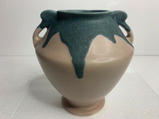 Roseville Art Pottery Carnelian I Scroll Handle Pink And Green Glaze Vase 331 - 7