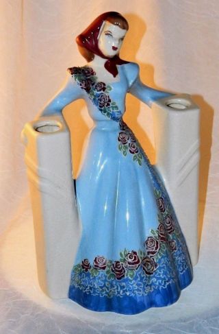 1940s WEIL WARE CALIFORNIA FIGURINES LADY Double VASE TAG 10 - 11 