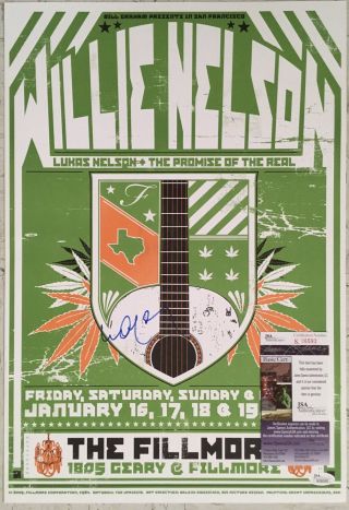 Willie Nelson Photo Signed 13x19 Concert Poster Fillmore JSA Autographed ' 09 2