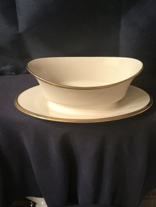 Lenox Eternal Gravy Boat & Attached Underplate.  Gold Trim.  & Perfect