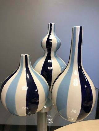 Jonathan Adler Set Of 3 Happy Home Striped Vases In Blues