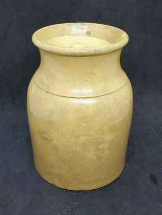 Scarce Early Antique Yellow Ware Canning Pottery Glazed Crock Covered Jug