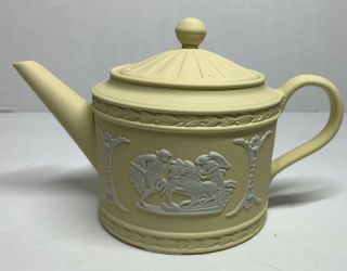 Fine Wedgwood Jasperware Miniature Mini Teapot Ulysses Yellow & White 3