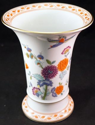 Kaiser W Germany Porcelain Vase Taijuan Vivid Flowers And Bird Leaves & Gold Tri