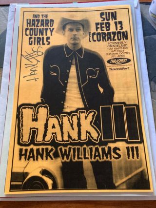 Hank Williams Iii 3 Signed Auto Autograph Tour Poster Check Our The Proof Pics