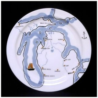 Vernon Kilns Michigan Coastline 10 " Dinner Plate Gale Turnbull Artwork