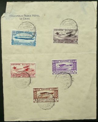 Egypt 1933 Aviation Congress Stamp Set On Heliopolis Palace Hotel Sheet