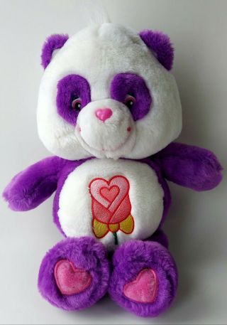 Care Bears Polite Panda 12” Purple And White Plush With Pink Flower On Tummy
