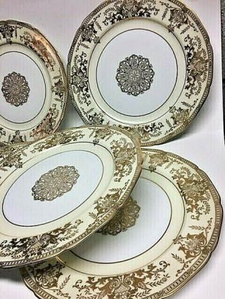 (6) Noritake Hand Painted Dinner Plates from Japan,  Gold Pattern 10.  75 x 10.  75. 3