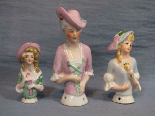 Early Set Of 3 20c German Bisque Porcelain Half Pin Doll Figure C1910