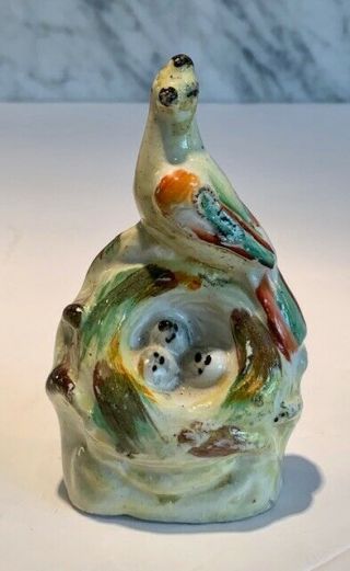 Antique Staffordshire Bird On Nest With Eggs