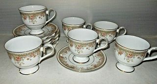 Vintage Noritake Ireland Morning Jewel China 2767 Footed Cup & Saucers Set Of 6