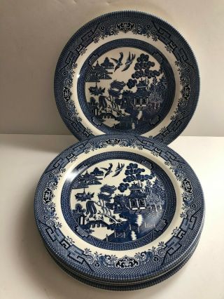 Churchill England Blue Willow Dinner Plates 10 1/4 " Set Of 6 Near
