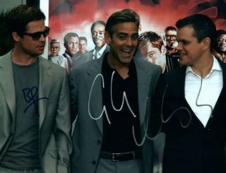 Ocean’s 11 Brad Pitt Matt Damon George Clooney Hand Signed Photo Autographed