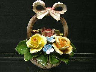 Vintage Cesar Capodimonte Savastano Porcelain Flower Basket Made In Italy
