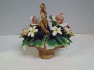 Capodimonte Floral Basket Flowers With Tags Hand Crafted Ceramic