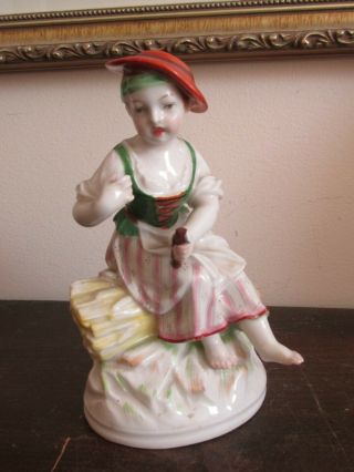 Antique Kpm Berlin Germany Porcelain Figurine Girl Loss Sickle