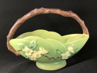 Roseville Art Pottery Green Apple Blossom Basket