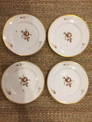 Royal Copenhagen Denmark Set Of 4 Brown Rose Dinner Plates