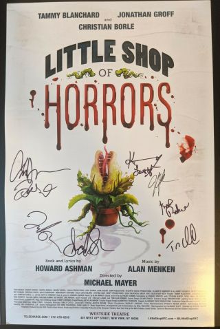 Little Shop Of Horrors Poster Signed Cast X7 - Jonathan Groff Christian Borle