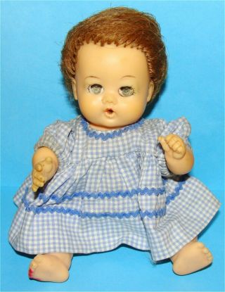Vtg Ideal 8 Betsy Wetsy Baby Doll Blue Sleepy Eyes 8” Rooted Hair