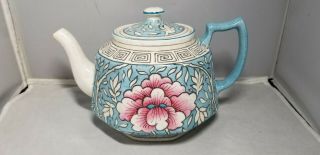 Vintage Ceramic Bursley Ware Charlotte Rhead England Blue Arabesque Teapot Tl29