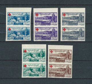 French Colonies Lebanon Liban Mnh Stamp Set In Imperf Pairs - Red Cross Sg358 - 62