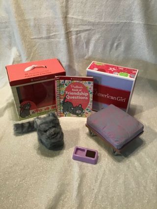 American Girl Praline Gray Cat With Pet Bed And Accessories