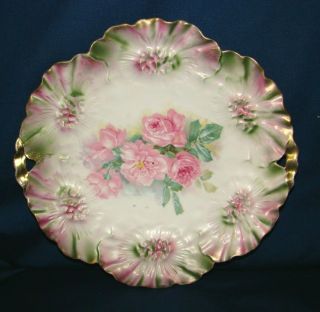 R.  S.  Prussia Sunflower Mold Cake Plate W/ Pink Roses