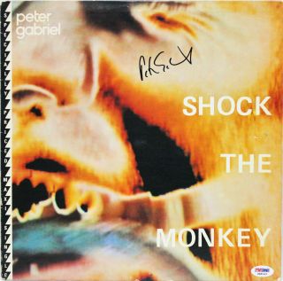 Peter Gabriel Authentic Signed Shock The Monkey Album Cover W/ Vinyl Psa S88143