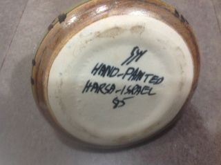 Vintage Signed Harsa Hand - Painted Israel Art Pottery Ship Jug Candle Holder 1985 3