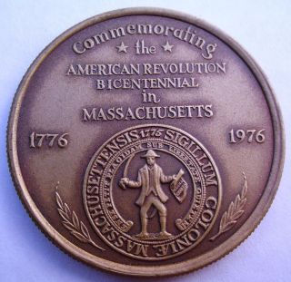 Official MASSACHUSETTS American Revolution BICENTENNIAL Medal ANTIQUE BRONZE 3