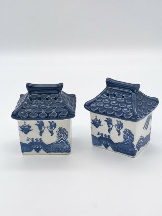 Blue Willow Pagoda Temple Salt And Pepper Shakers - Johnson Brothers