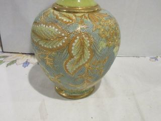 Doulton Lambeth Slaters Gilt Floral Stoneware Bottleneck Vases 1895 10.  5 In 2