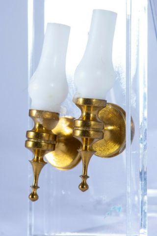 Dollhouse Miniatures Matching Brass Sconces W/ Hurricane Shade Lights