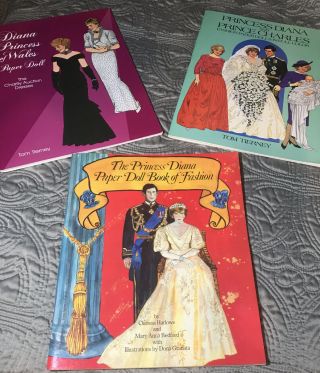 3 Paper Doll Books Diana Princess Of Wales,  Book Of Fashion & Diana & Charles