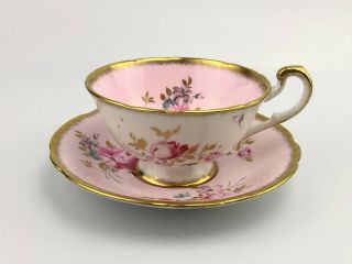 Paragon E120d - Pink Rose Tulips & Gold Leaves Tea Cup & Saucer