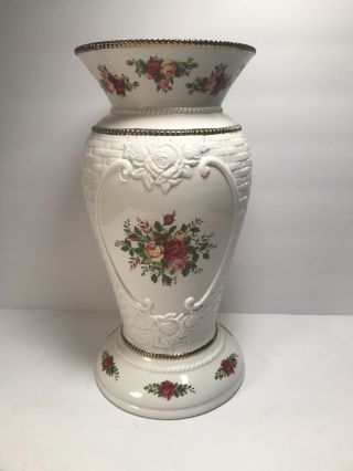 Royal Albert Large 12  Vase  Old Country Roses  Year 1962 Gold Tone Accents W