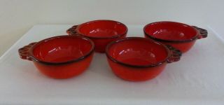 4 Individual Open Soup Server Red Rooster Red By Metlox - Poppytrail - Vernon