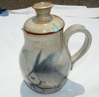 Vintage Merritt Island Pottery Small Pitcher/lidded Pot Fish Design Blue Clay