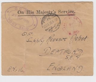 1935 Port Said Egypt 10 Crown Cancel Ohms British Forces Letter Seal Cover