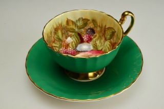 Vintage Aynsley Orchard Fruits Tea Cup & Saucer Green D.  Jones 1034