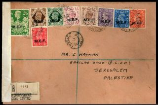 Rare 1943 Censored Cover To Palestine With Set Of Gb E.  M.  F George Vi Stamps,  Xf