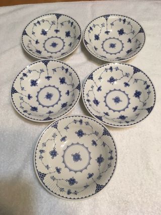5 Johnson Brothers Denmark Blue Cereal Bowls 6 3/8 " Blue White