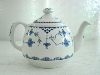 Vintage Denmark Furnivals Blue And Bone White Porcelain Teapot 2 Cup