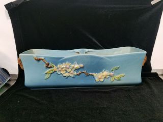Roseville Pottery Blue Apple Blossom Window Box Estate Planter Vase 369 - 12 "