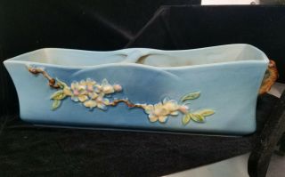 Roseville Pottery Blue Apple Blossom Window Box Estate Planter Vase 369 - 12 