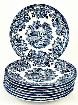 Tonquin Blue By Churchill Dessert Plates Set of 8 Staffordshire England 6.  5 