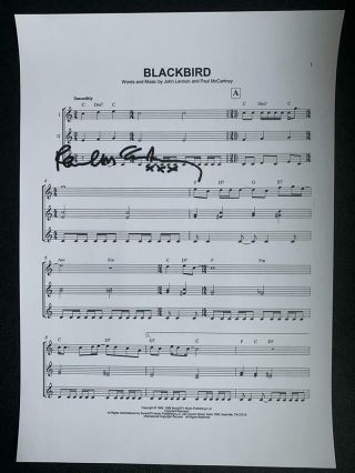 Paul Mccartney Blackbird Signed Song Lyrics Autograph