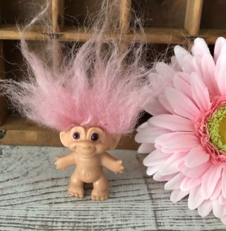 1964 Vintage She Pencil Topper Troll / Pink Mohair
